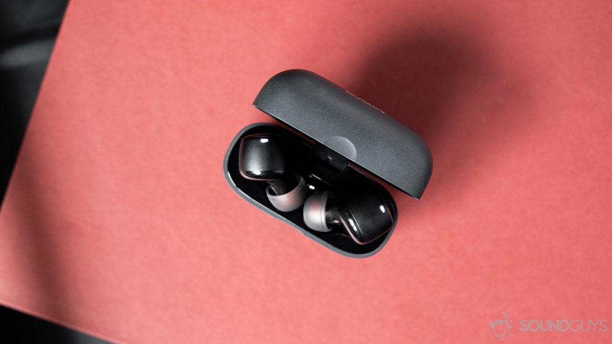 An aerial view of the Anker SoundCore Liberty Air 2 true wireless earbuds charging case open.