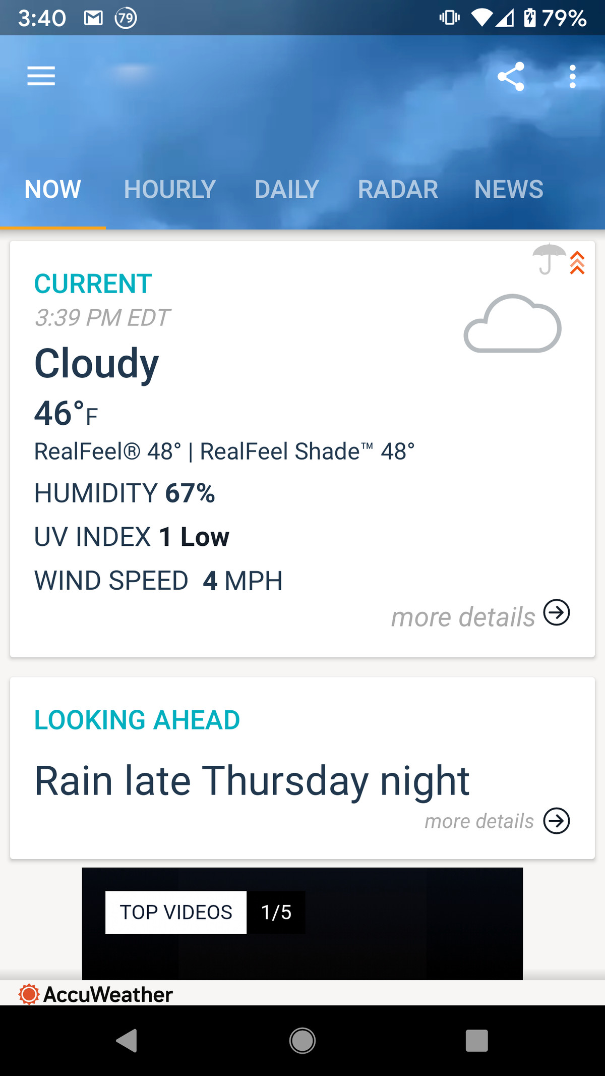 AccuWeather’s app has an easily understood interface.