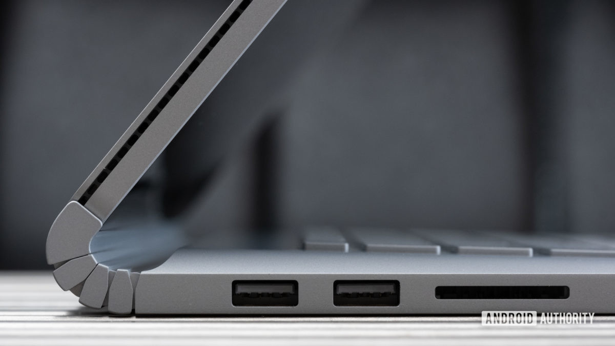 Microsoft Surface Book 3 USB A ports and SD card reader