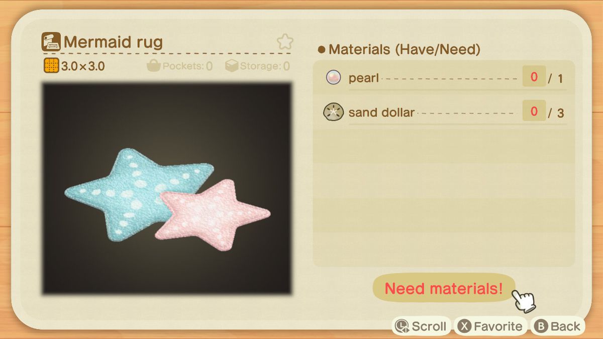 An Animal Crossing recipe for a Mermaid Rug