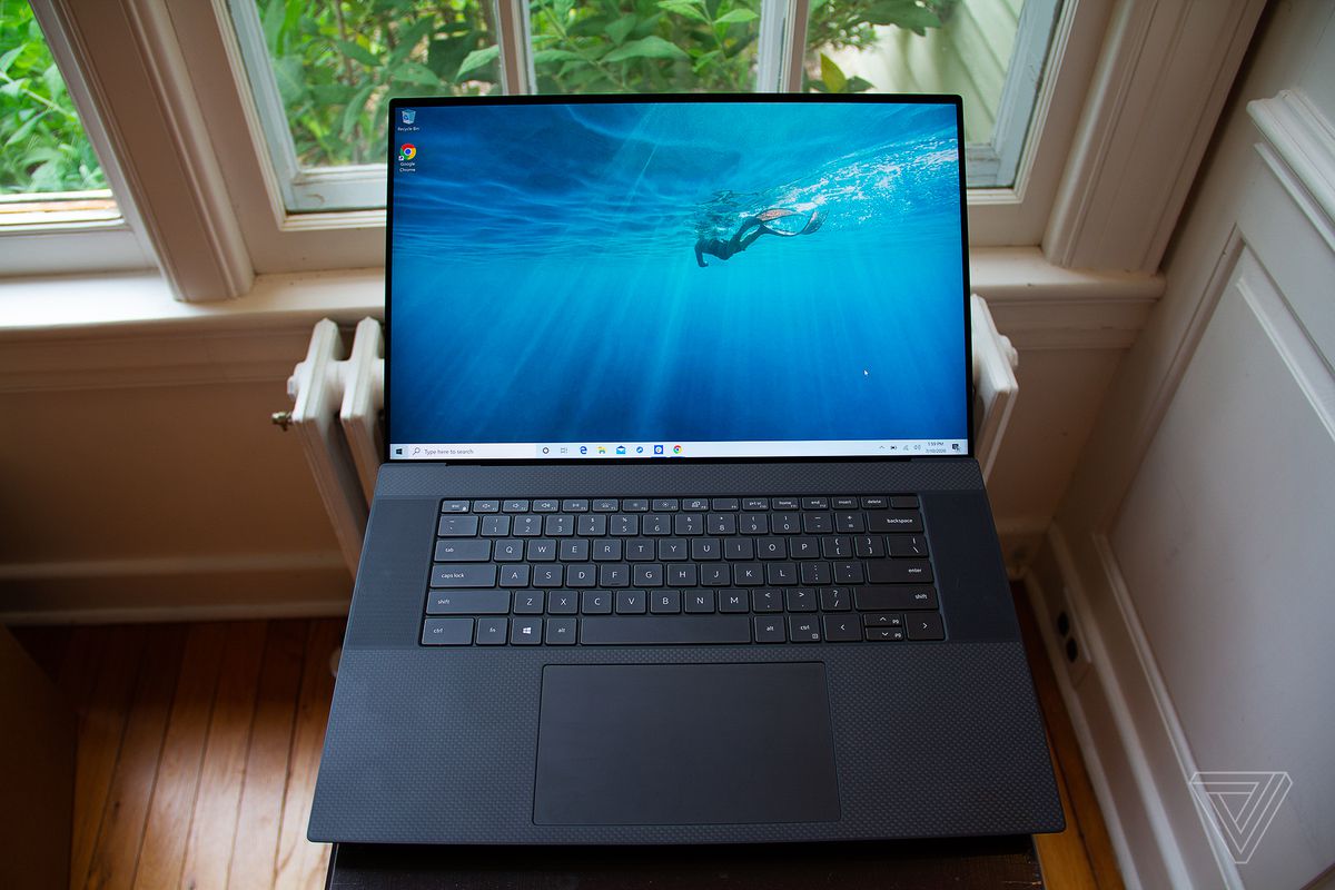 The Dell XPS 17 wide open, from above.