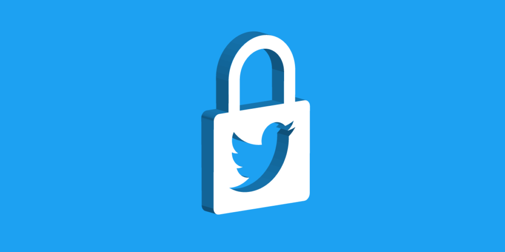 Twitter logo inside a lock icon, against a blue background.