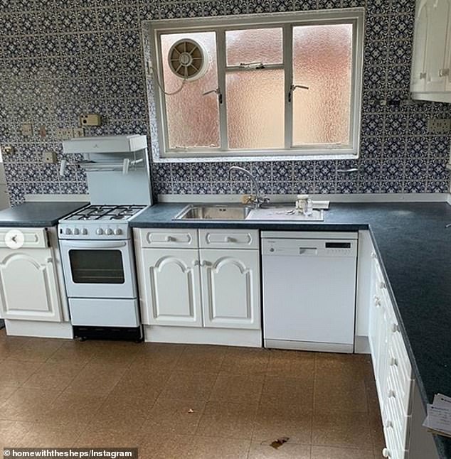 Now: Bilie previously shared a collection of snaps to the couple's property renovation Instagram account called 'homewiththesheps' (current kitchen pictured)