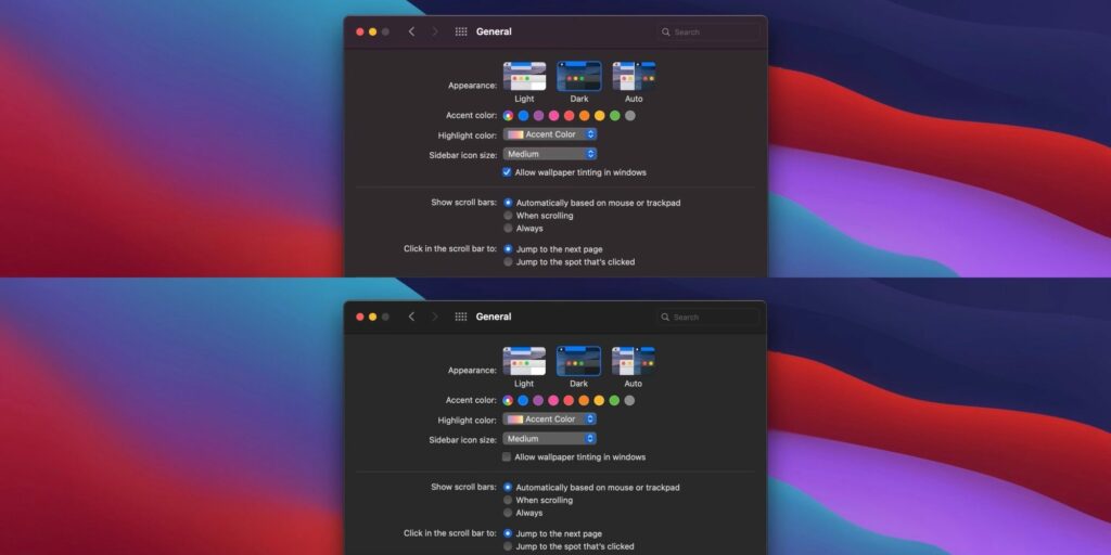 macOS 11 Big Sur adds new option to disable Desktop Tinting to make Dark Mode even darker
