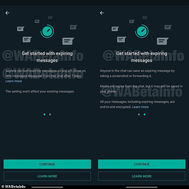 Screen captures by WABetaInfo are alleged to indicate expired message functionality. This allows WhatsApp users to hide their messages after a week.