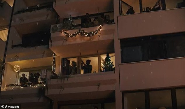 The ad ends when her neighbors and loved ones come to their windows to see her performance