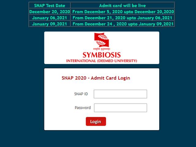 The SNAP2020 Admit Card has been released for testing on January 6th.  Download SNAP Admit Card 2020 online from snaptest.org.