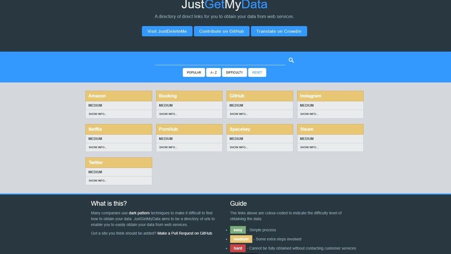 JustGetMyData, the site that helps you obtain a copy of your personal data