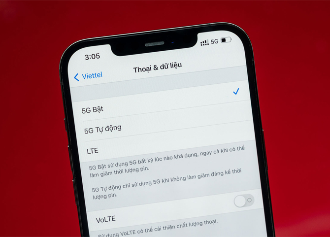 5G network option in voice and data settings