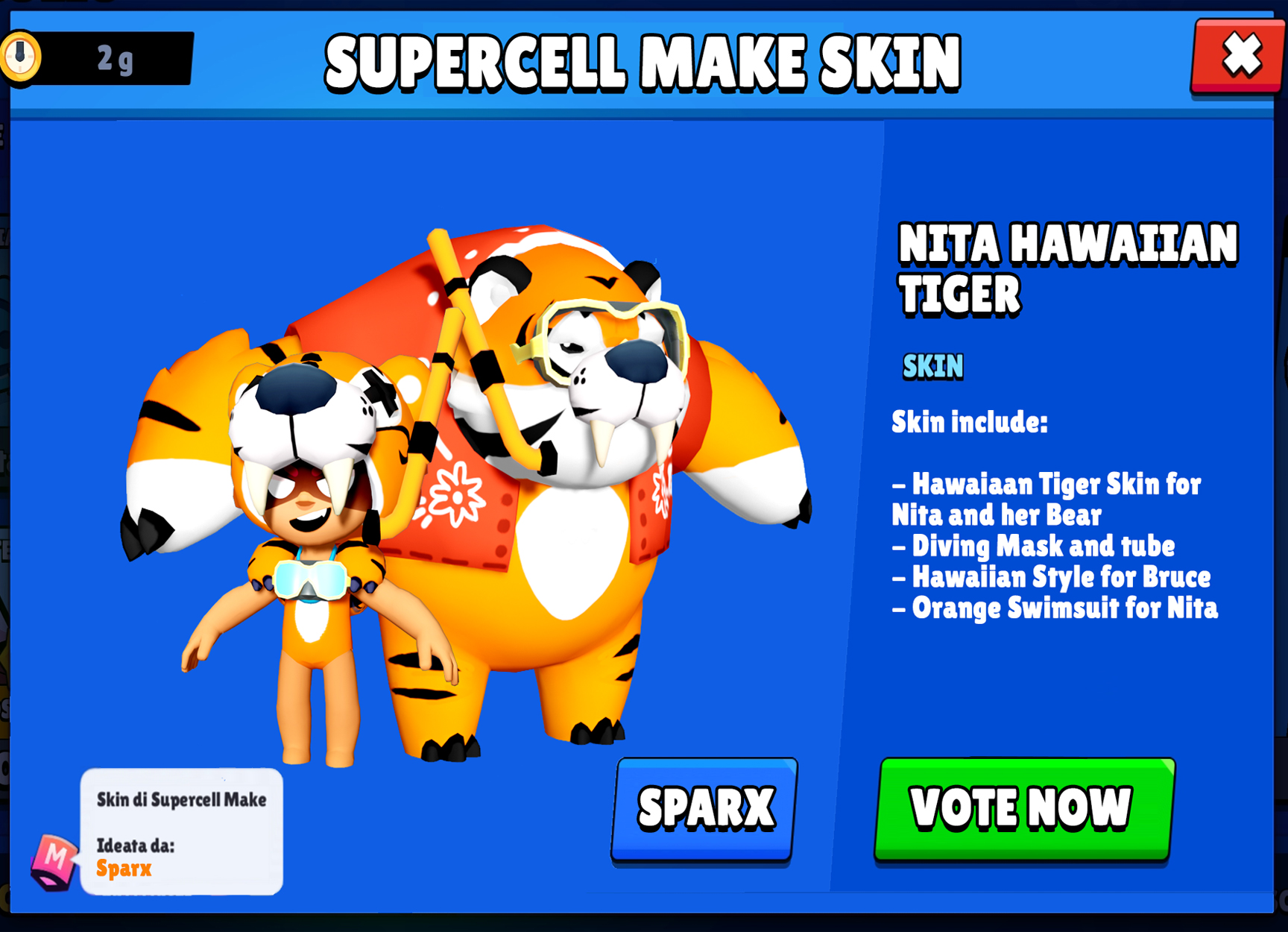 My Nita Tigre Hawaiiana Skin Supercell Make Is A Finalist - brawl stars nita e skins