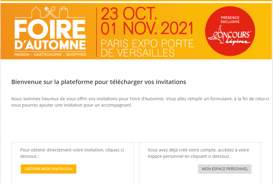Invitations foire d'automne Paris - Versailles 2021