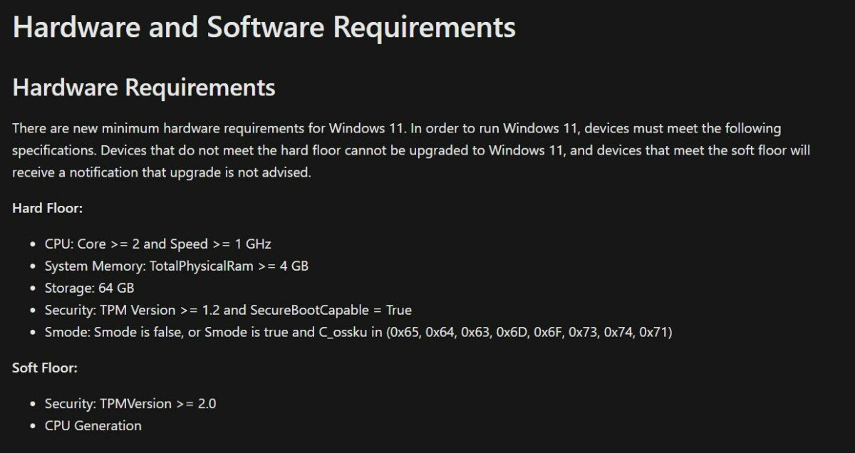 Microsoft Documentation on System Requirements for Windows 11