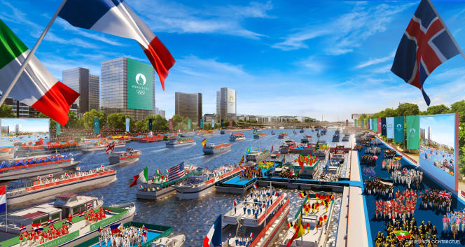 Artist's impression of the opening ceremony on the Seine of the 2024 Olympic Games in Paris.