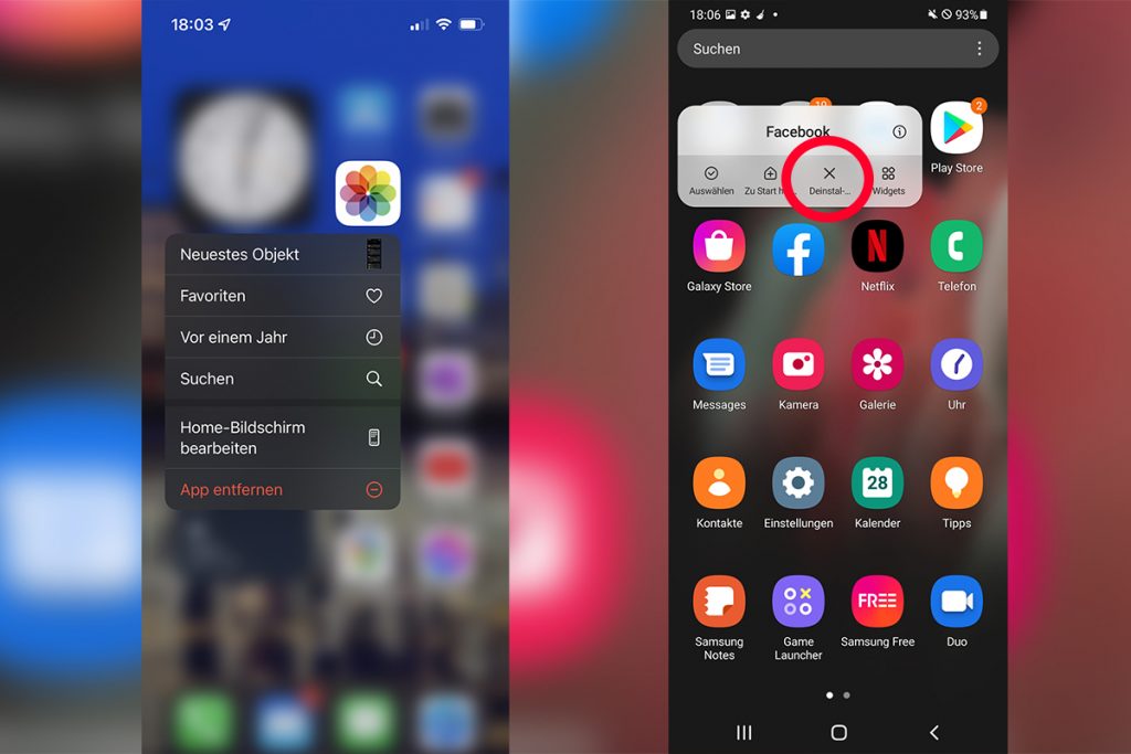 Uninstall apps on Android and iOS