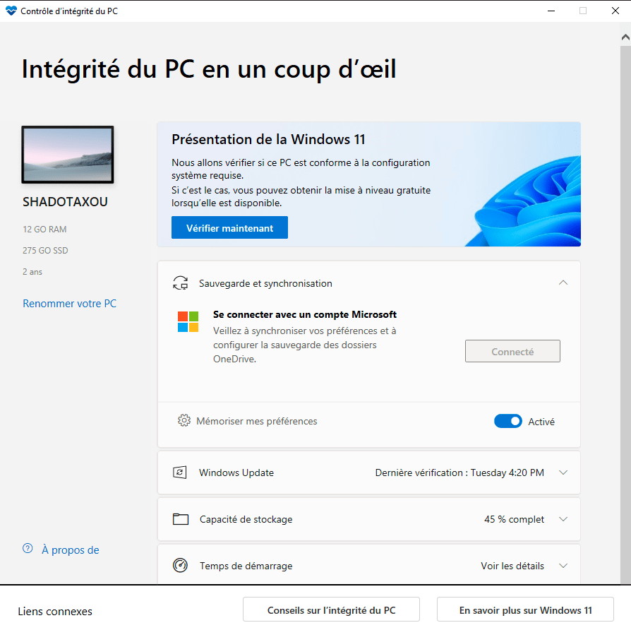 The PC Integrity Check application to install Windows 11.