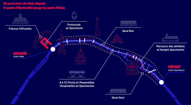 The route along the Seine for the opening ceremony of the 2024 Olympic Games in Paris.