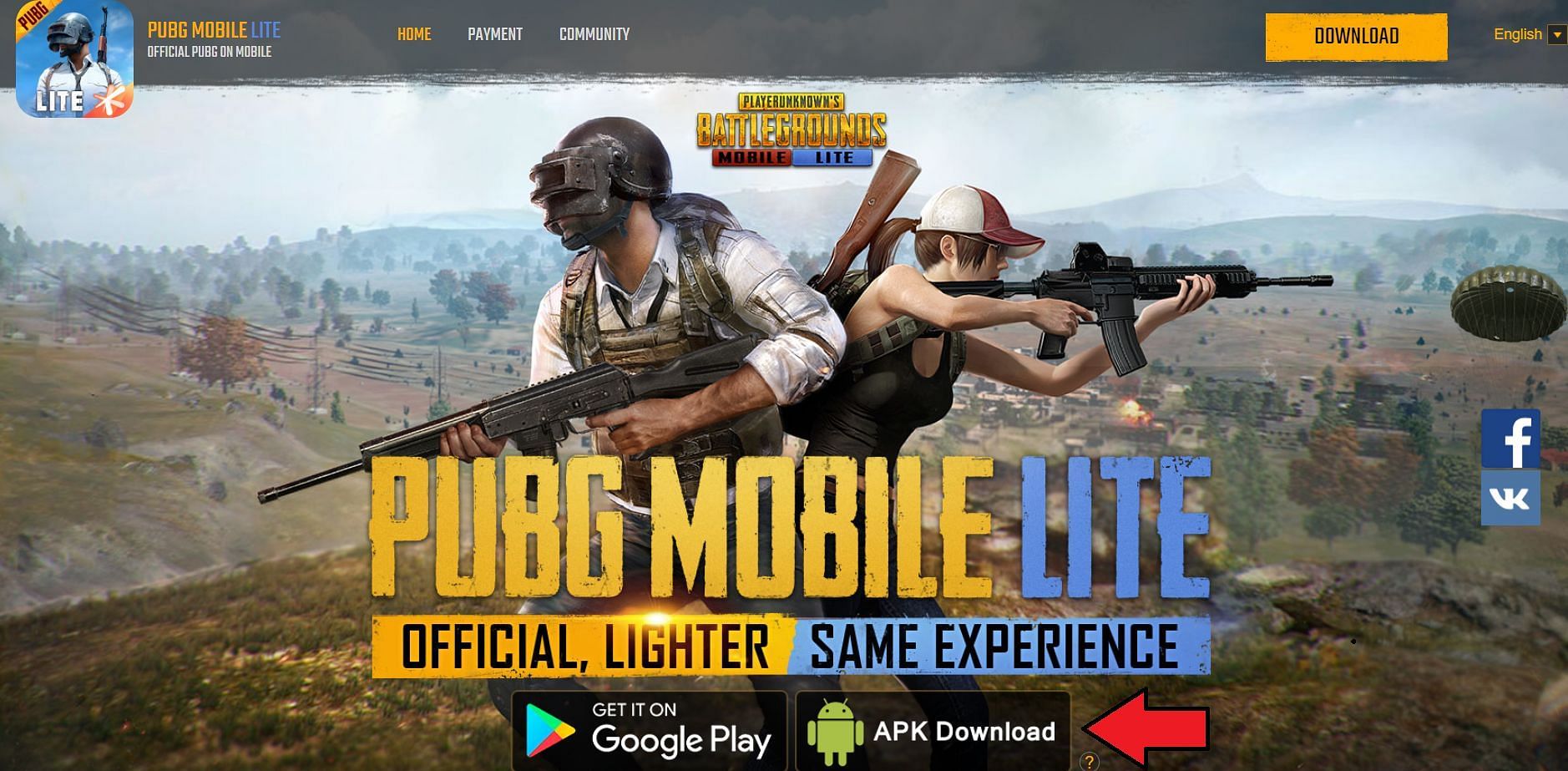 Clicking on this icon will start the download of the APK file (Image via PUBG Mobile Lite)