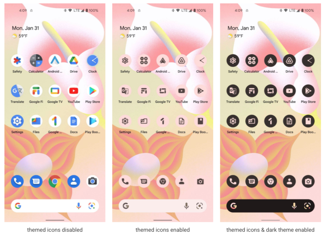 In Android 13, the icons adapt to the system color