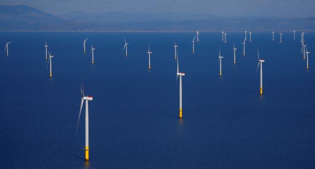 FILE PHOTO: General view of the Walney Extension offshore wind farm operated by Orsted off the coast of Blackpool