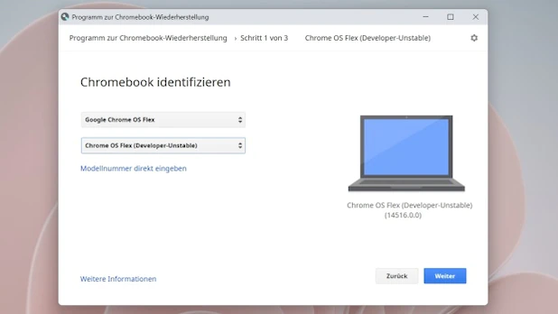 The Chrome OS Flex image is easy to select.