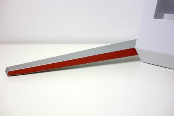 Red and silver accents on the base of the monitor