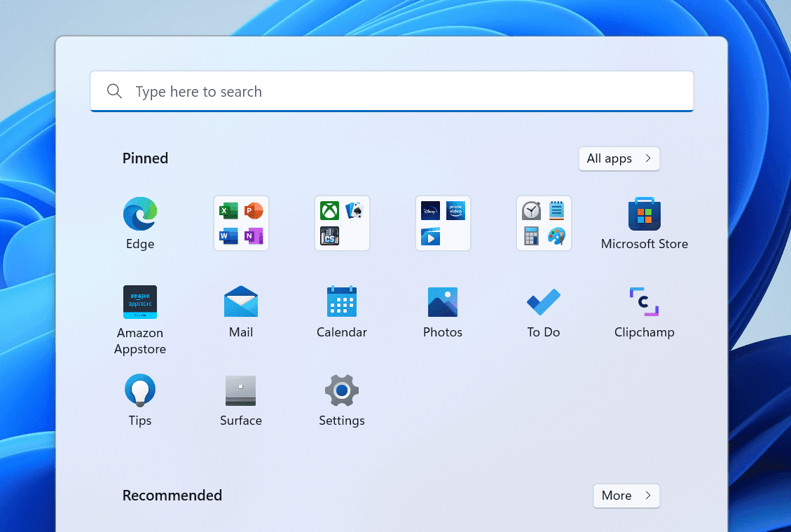 Customizable folders in the start menu