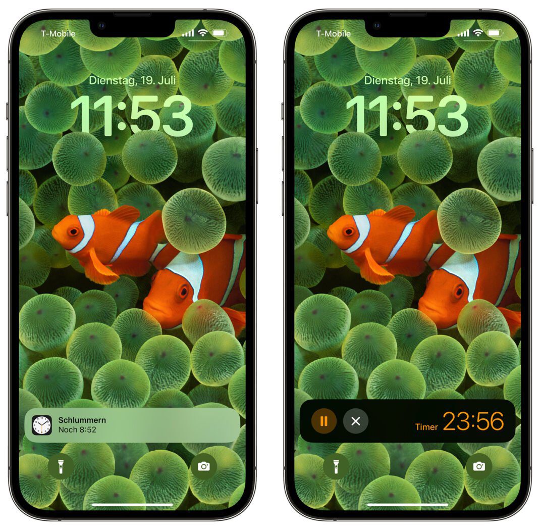 Screenshot of the timer and snooze feature on the iOS 16 lock screen