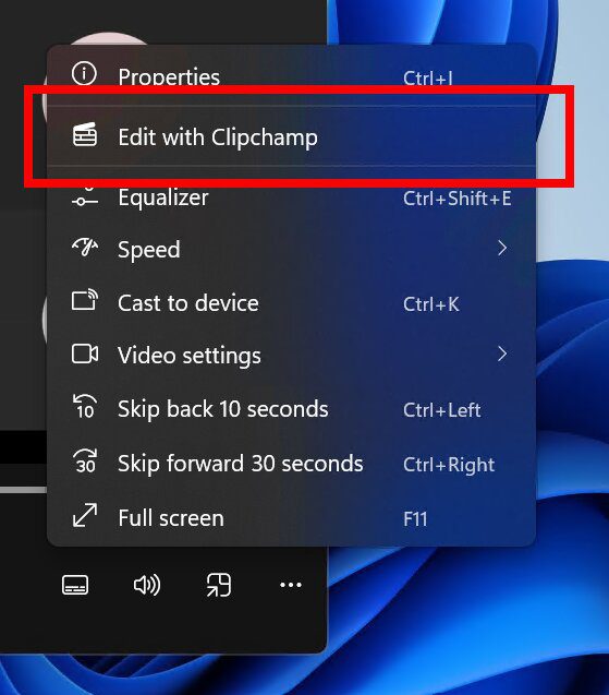 Quick access to Clipchamp in Media Player