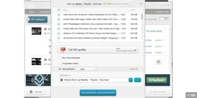 Freemake Video Download: Before downloading, check the desired videos from the playlist