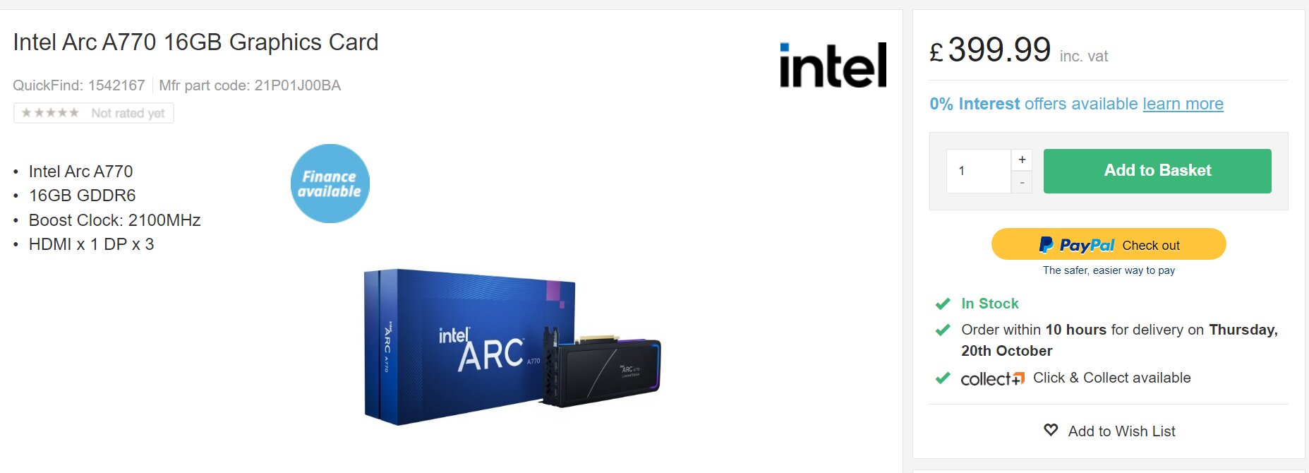 Arc A770 available in the UK