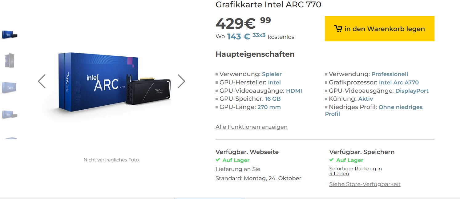 Arc A770 available in France